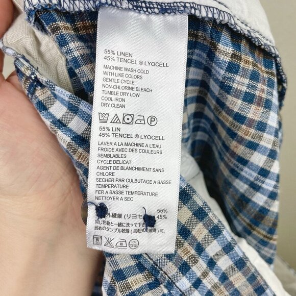 Tommy Bahama Men's 40 Plaid Gingham Plaid Linen Blend Shorts Blue Tan Flat Front - Picture 13 of 14